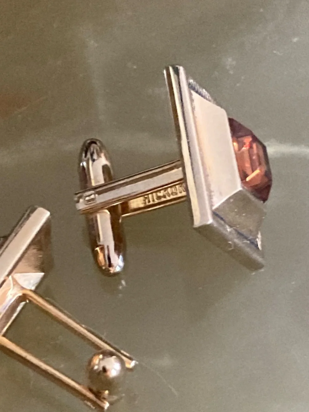Vintage Hickok Amber Rhinestone Cufflinks & Tie Tack Set – Gold Tone Geometric
